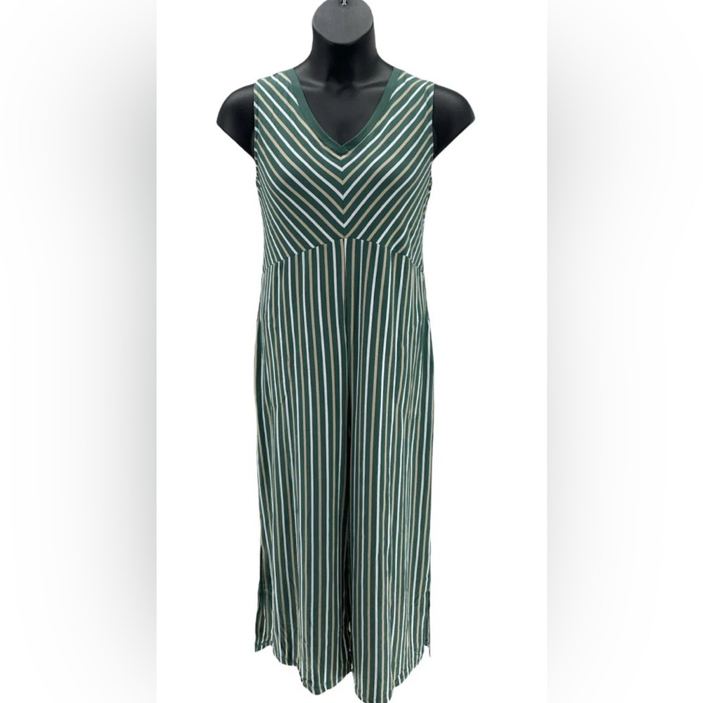Cuddl Duds Flexwear V-Neck Women's Jumpsuit - Sagebrush Stripe (Size 2X Tall)